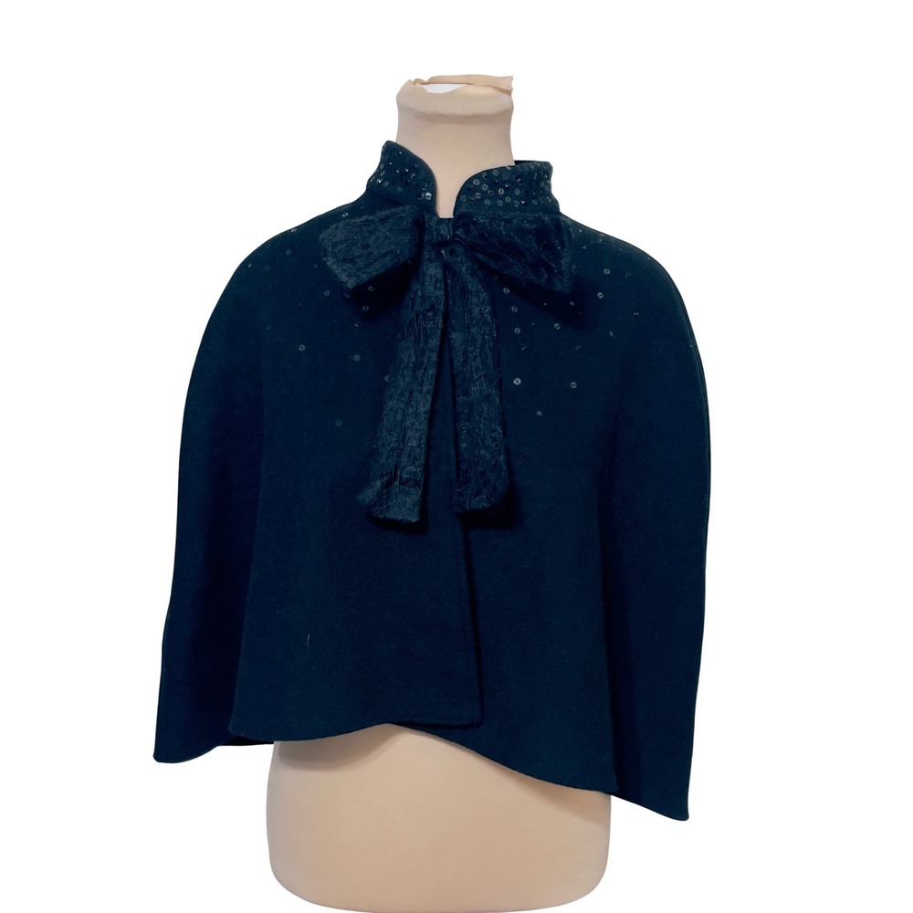 Prabal Gurung Target Neiman Marcus Cape One Size Black Sequin Lace Bow Wrap